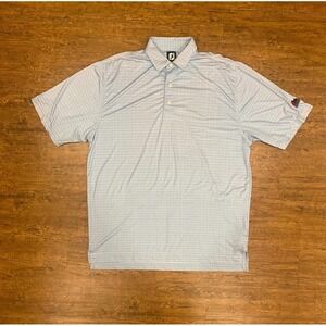FootJoy Performance Blue White Square‎ Striped Stretch Golf Polo Shirt Men's XL